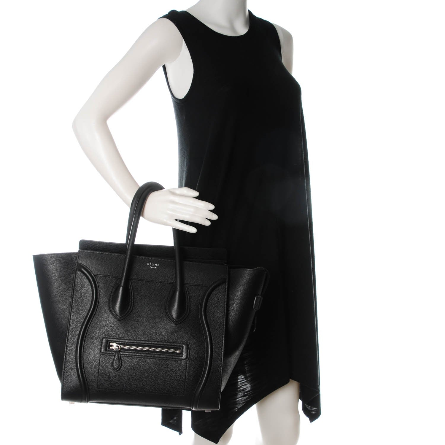 Celine Drummed Calfskin Mini Luggage Black 2 of 8