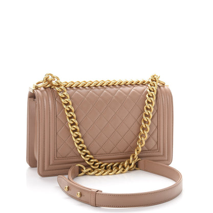 Chanel Lambskin Quilted Medium Boy Flap Dark Beige 3 of 10
