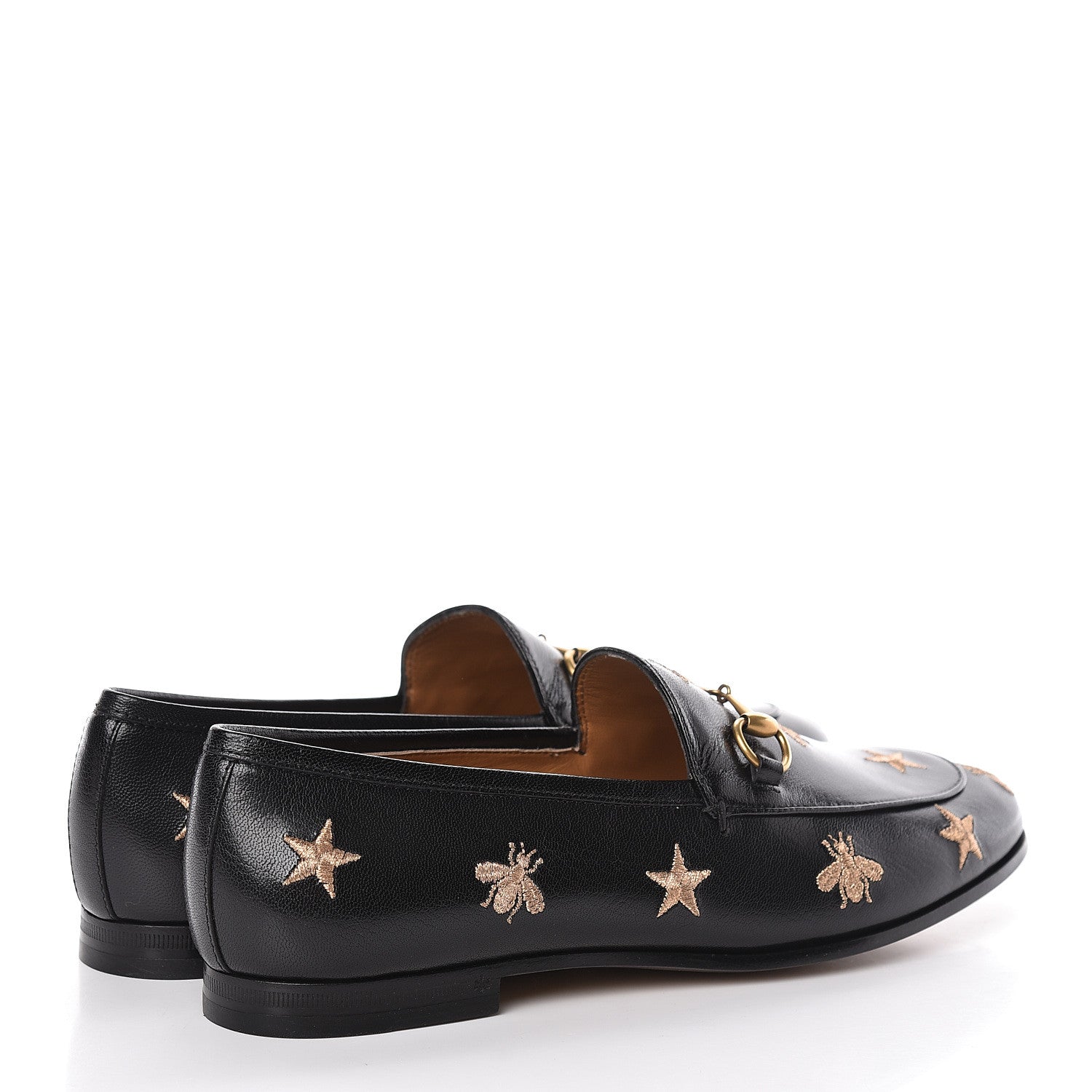 Gucci Goatskin Bee Star Embroidered Womens Jordaan Loafers 38 Black 4 of 9