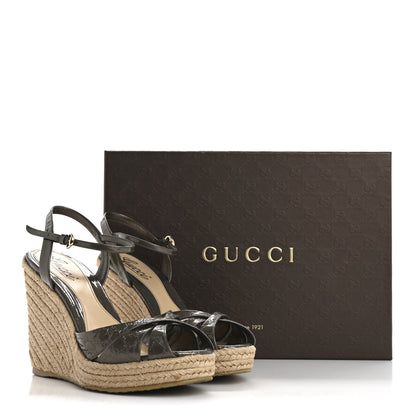 Gucci Patent Microguccissima Penelope Espadrille Wedge Sandals 37.5 Acero 10 of 10