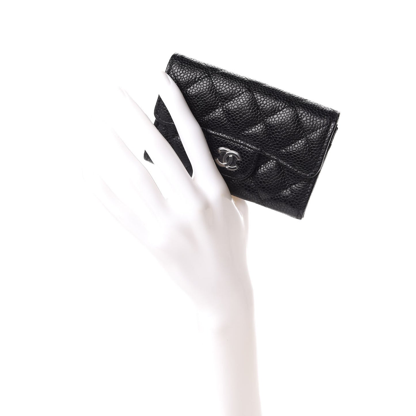 Caviar Quilted Flap Card Holder Black