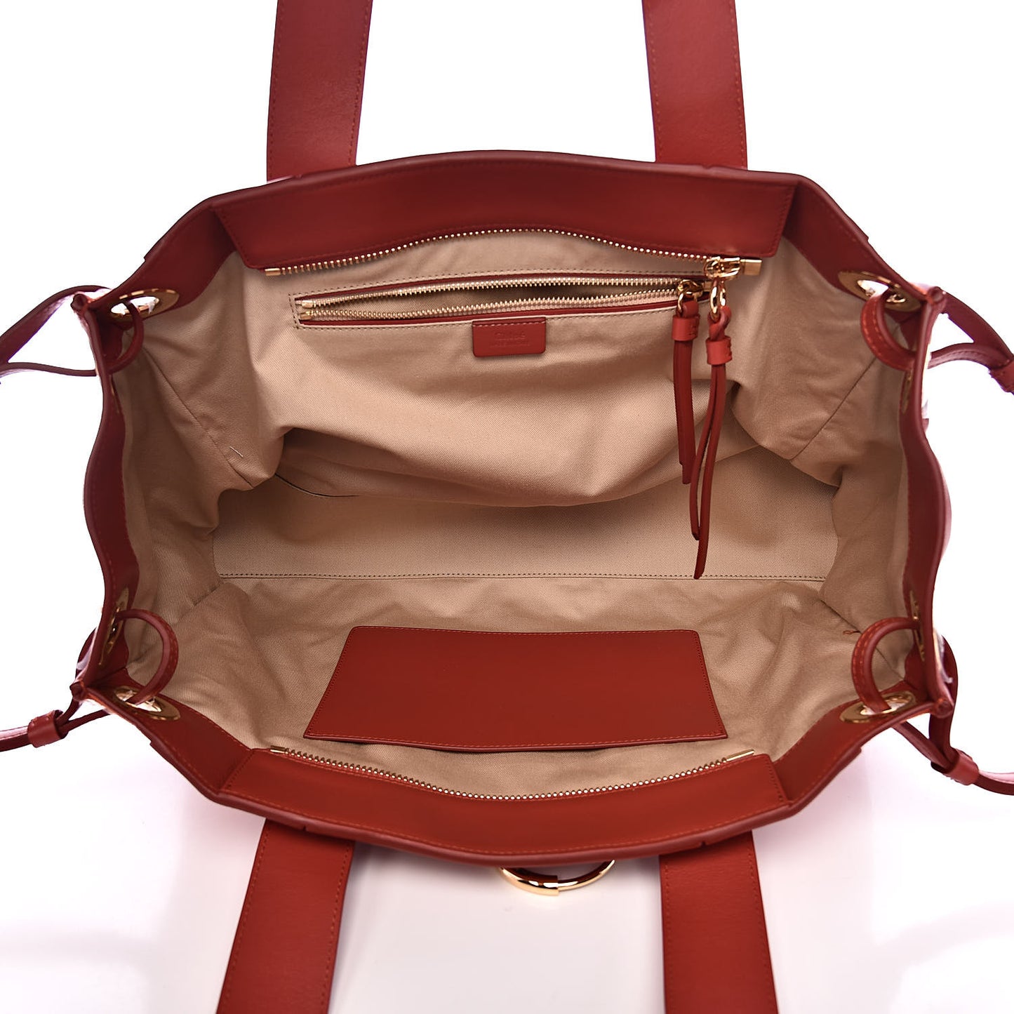 Smooth Calfskin Little Horses Embroidered Tao Zipped Tote Earthy Red