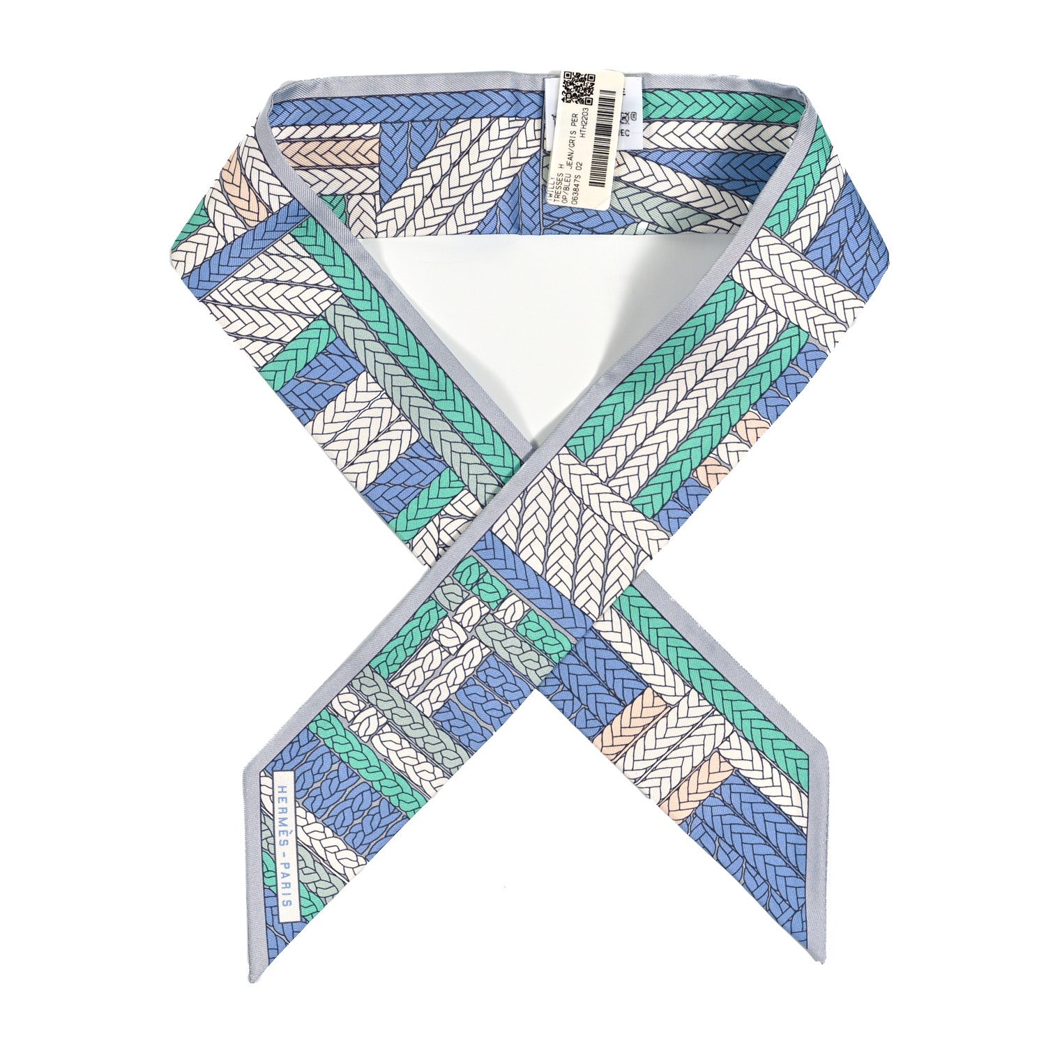Hermes Silk Tresses H Twilly Bleu Jean Gris Perle 1 of 4