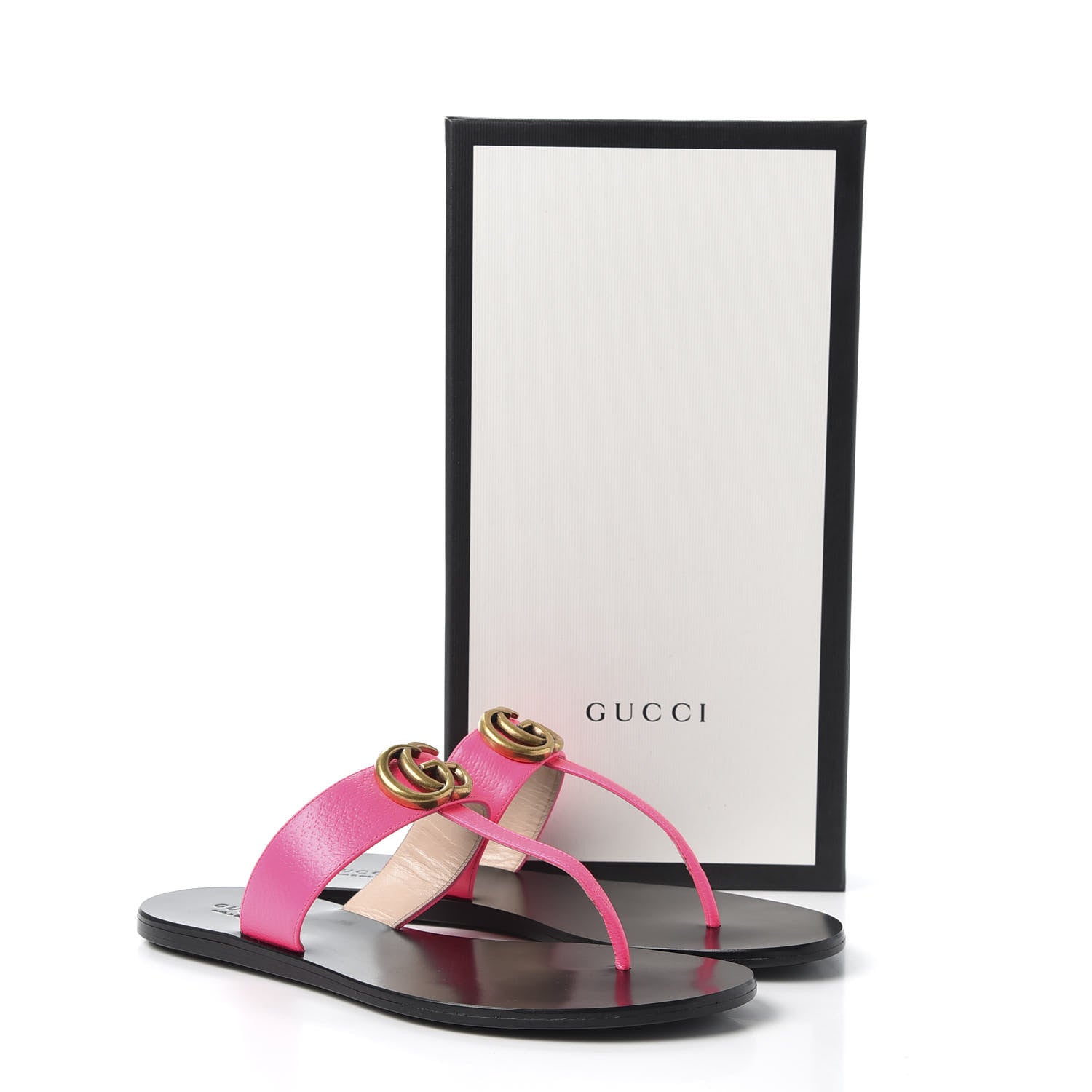 Gucci Calfskin GG Marmont Thong Sandals 38.5 Fuxia Fluo 10 of 10