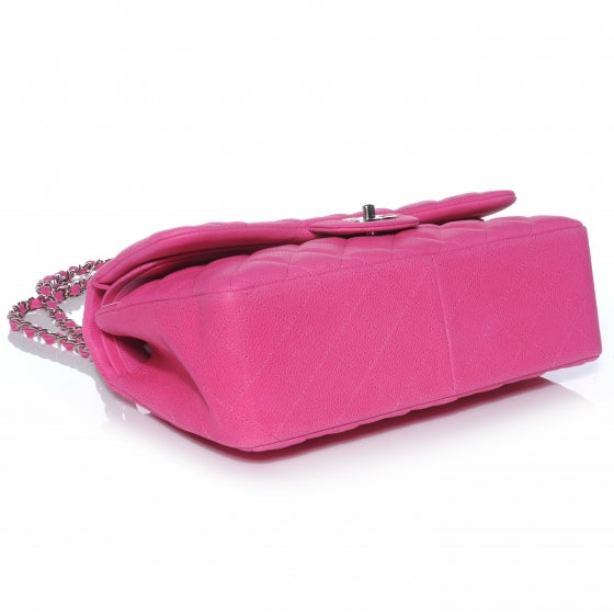 Iridescent Caviar Jumbo Double Flap Hot Pink