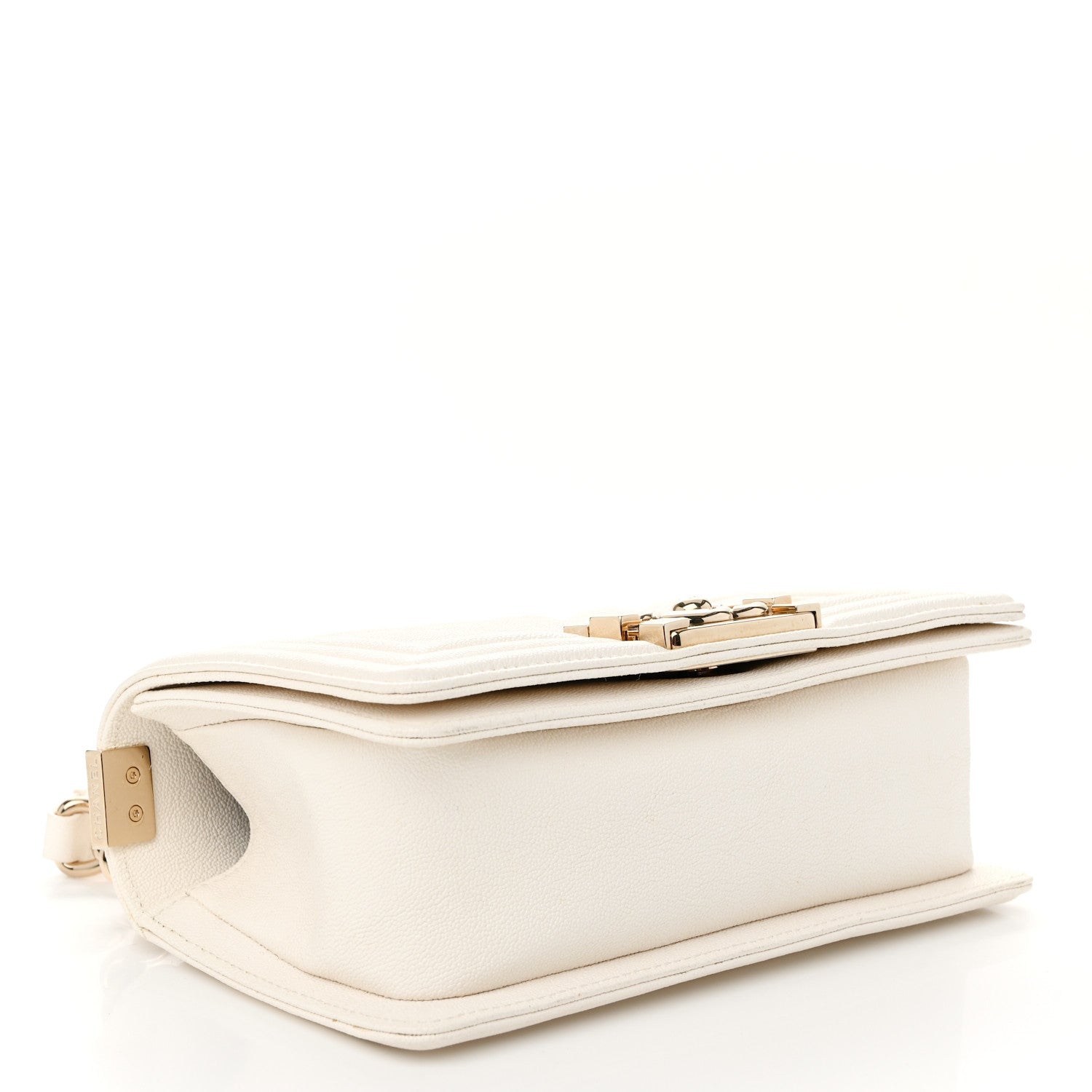 Chanel Caviar Chevron Quilted Small Boy Flap White 4 of 10