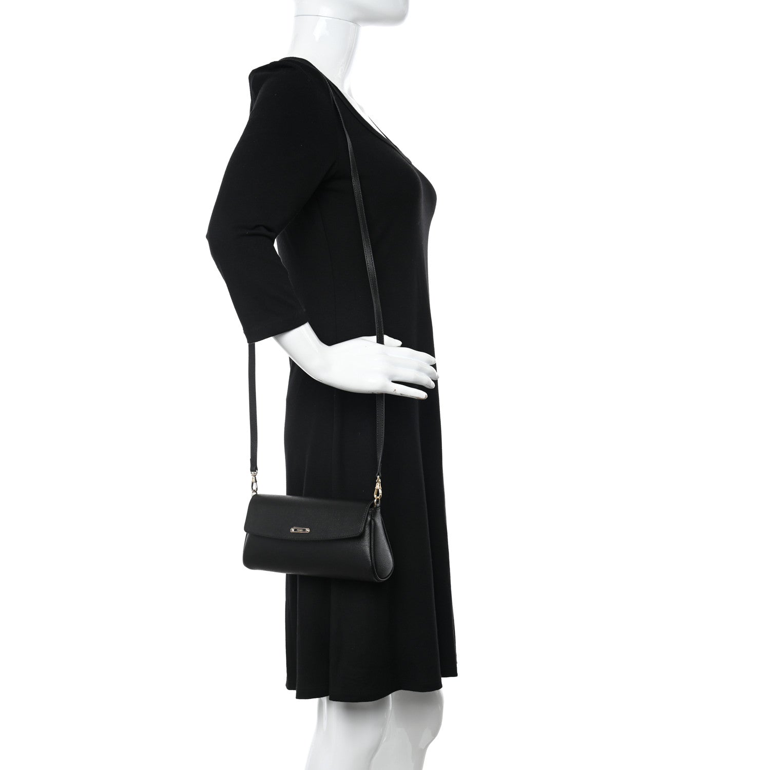 Fendi Vitello Elite Flap Crossbody Bag Black 2 of 14