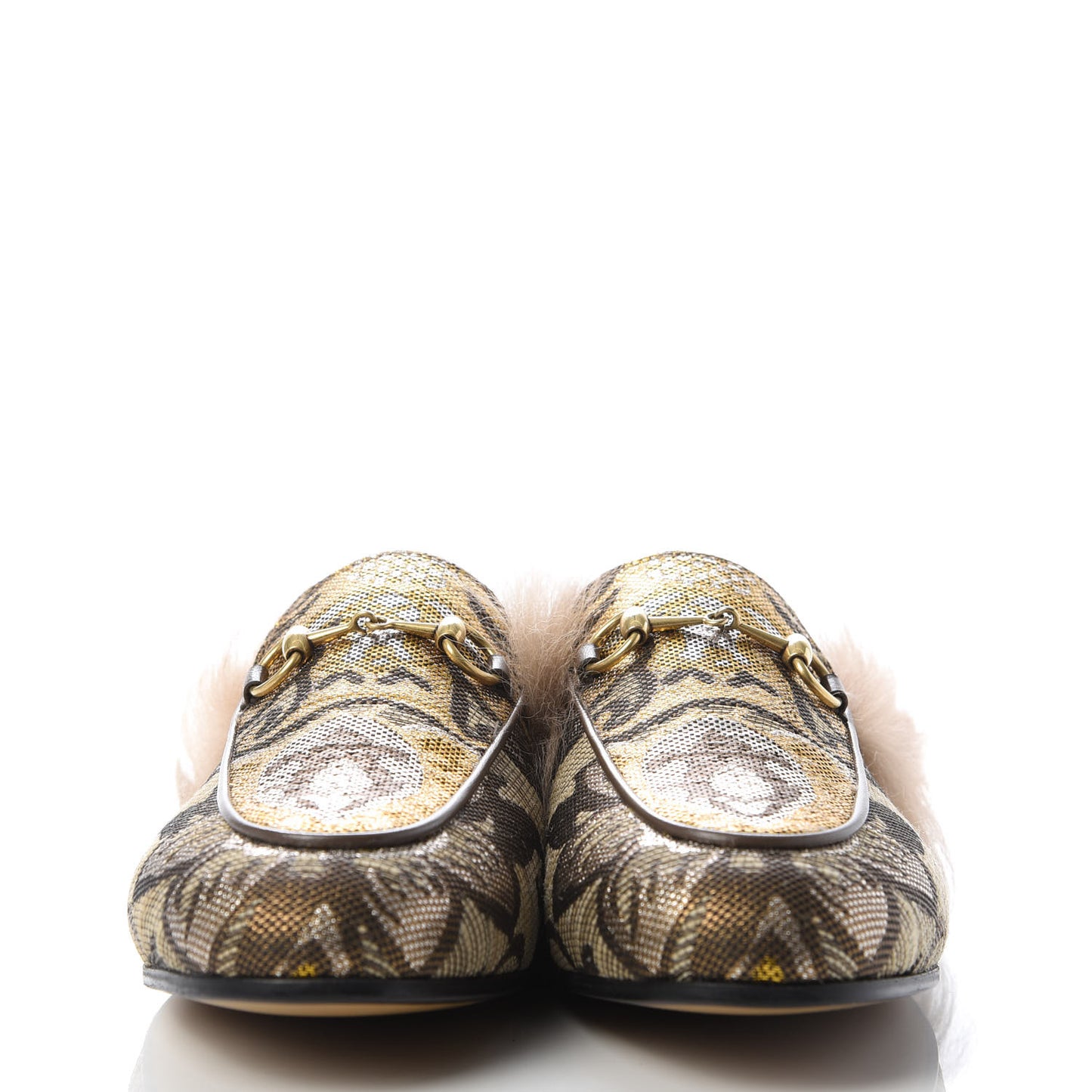Brocade Fur Womens Princetown Slippers 37.5 Brown