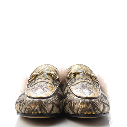 Gucci Brocade Fur Womens Princetown Slippers 37.5 Brown 2 of 8