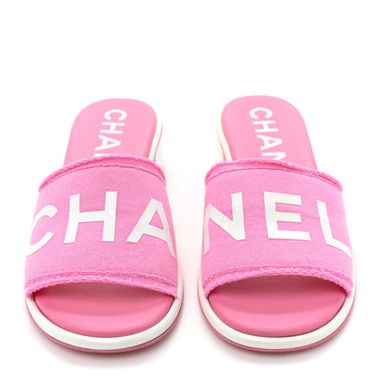 Chanel Cotton Logo Mule Sandals 37.5 Pink White 2 of 11