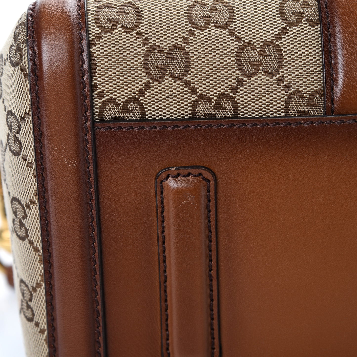 Monogram Medium Lady Web Boston Bag Beige Cuir