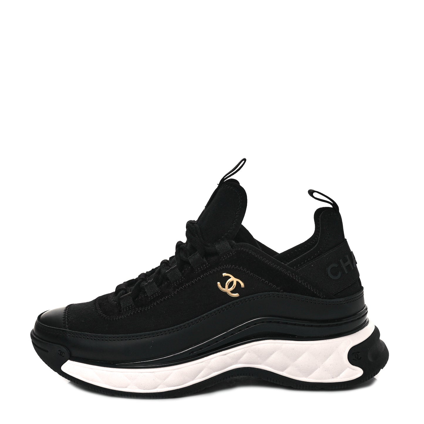 Velvet Calfskin Mixed Fibers CC Sneakers 36 Black