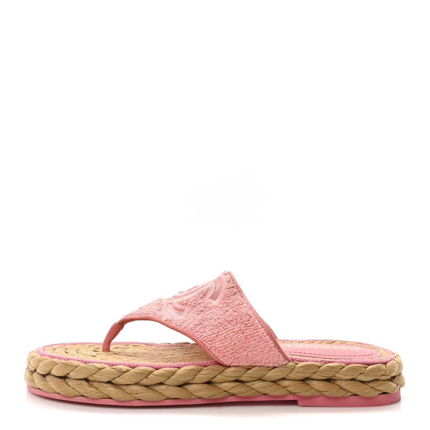 Terry Cloth Raffia CC Logo Thong Sandals 38.5 Pink