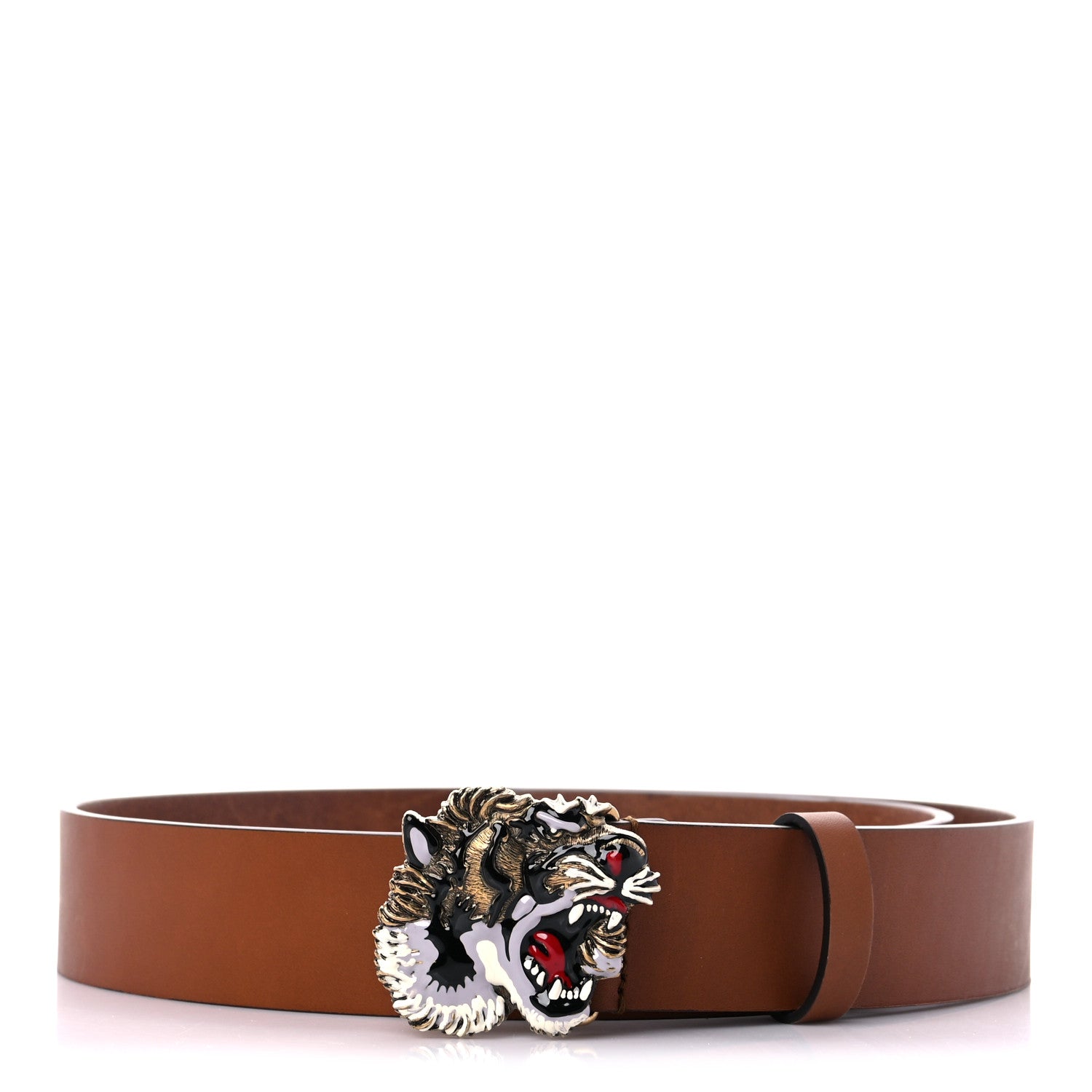 Gucci Calfskin Metal Tiger head Buckle Belt 90 36 Brown 1 of 7