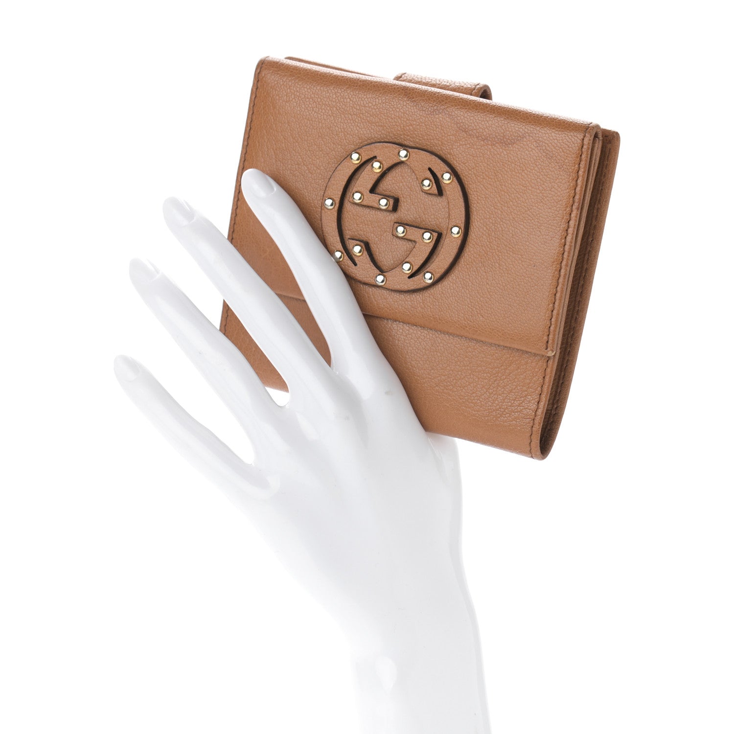 Gucci Calfskin Studded Blondie Compact French Flap Wallet Brown 2 of 11