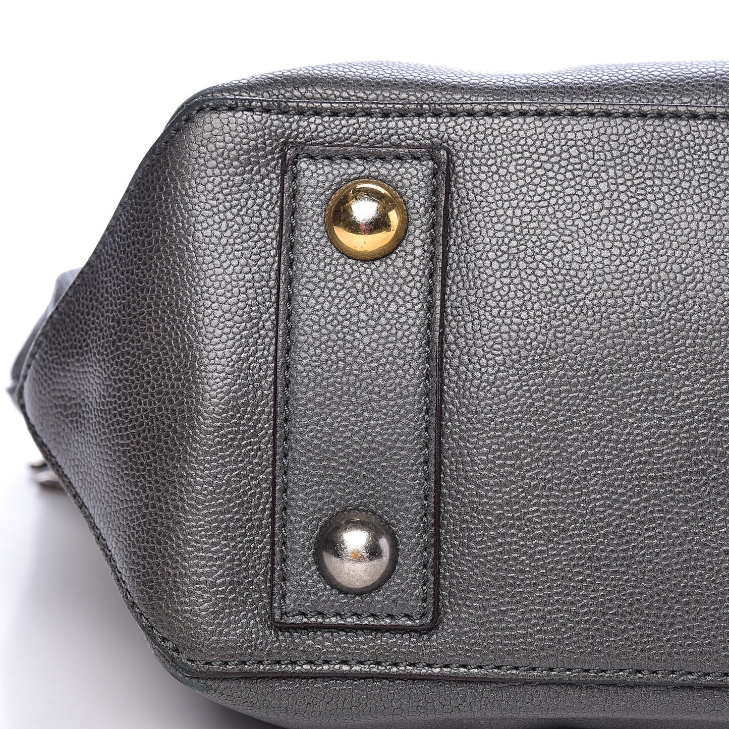 Metallic Caviar Mademoiselle Lock Cerf Shopper Tote Silver
