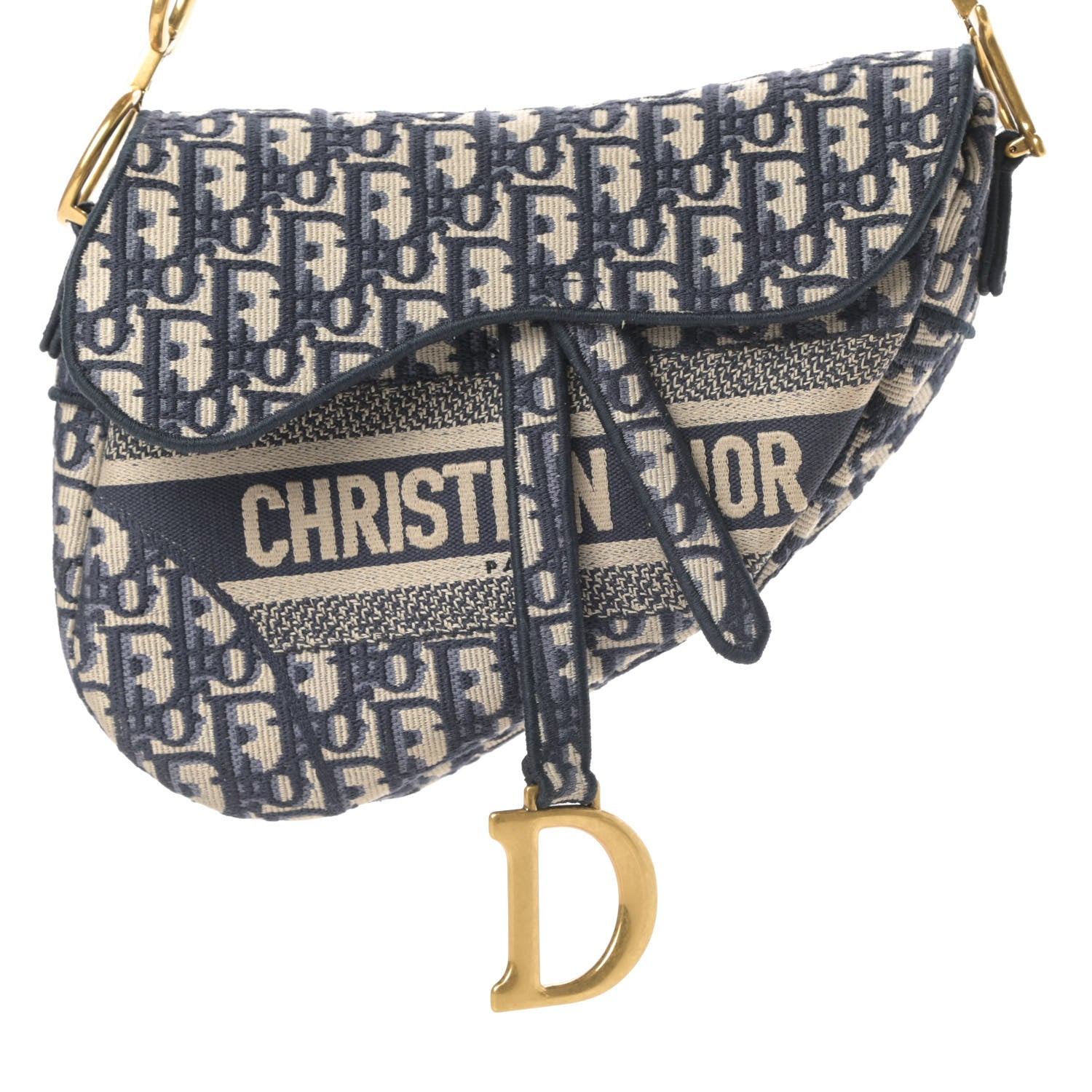 Christian Dior Oblique Embroidered Saddle Bag Blue 8 of 11