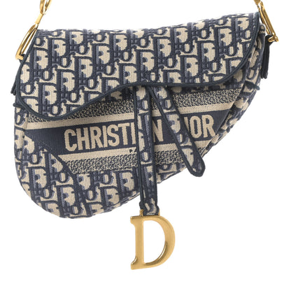 Christian Dior Oblique Embroidered Saddle Bag Blue 8 of 11