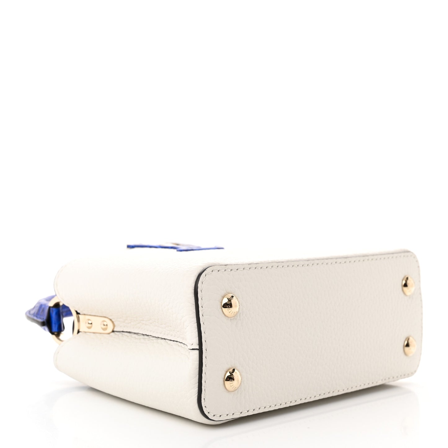 Taurillon Crocodile Capucines Mini White Bleu Santorin