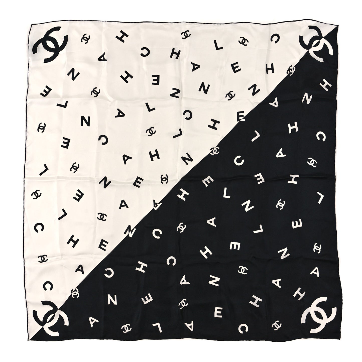 Silk CC Logo Scarf White Black White White Black White