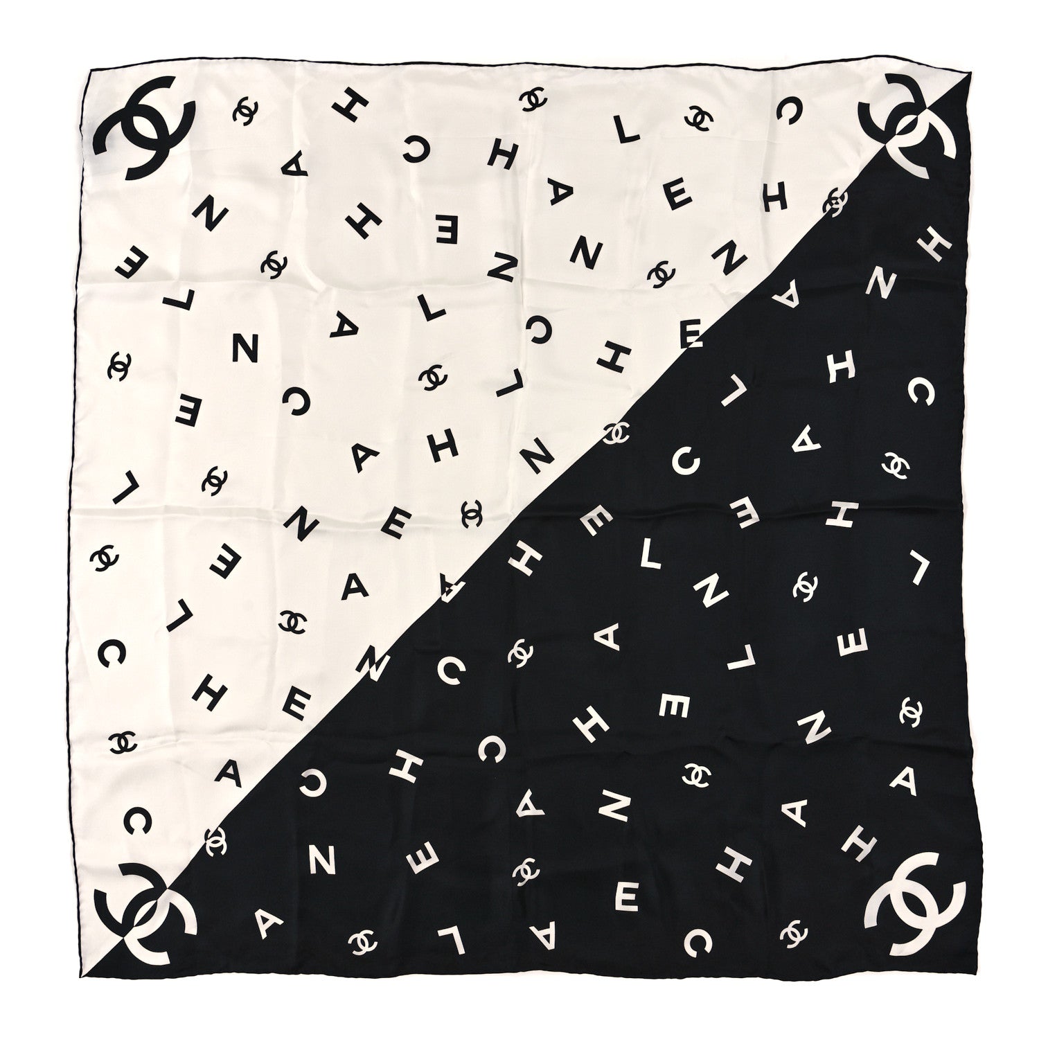 Chanel Silk CC Logo Scarf White Black White White Black White 1 of 3