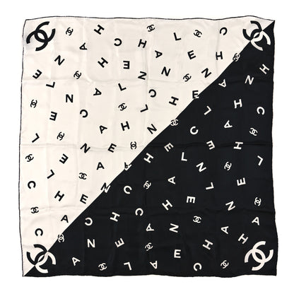 Chanel Silk CC Logo Scarf White Black White White Black White 1 of 3