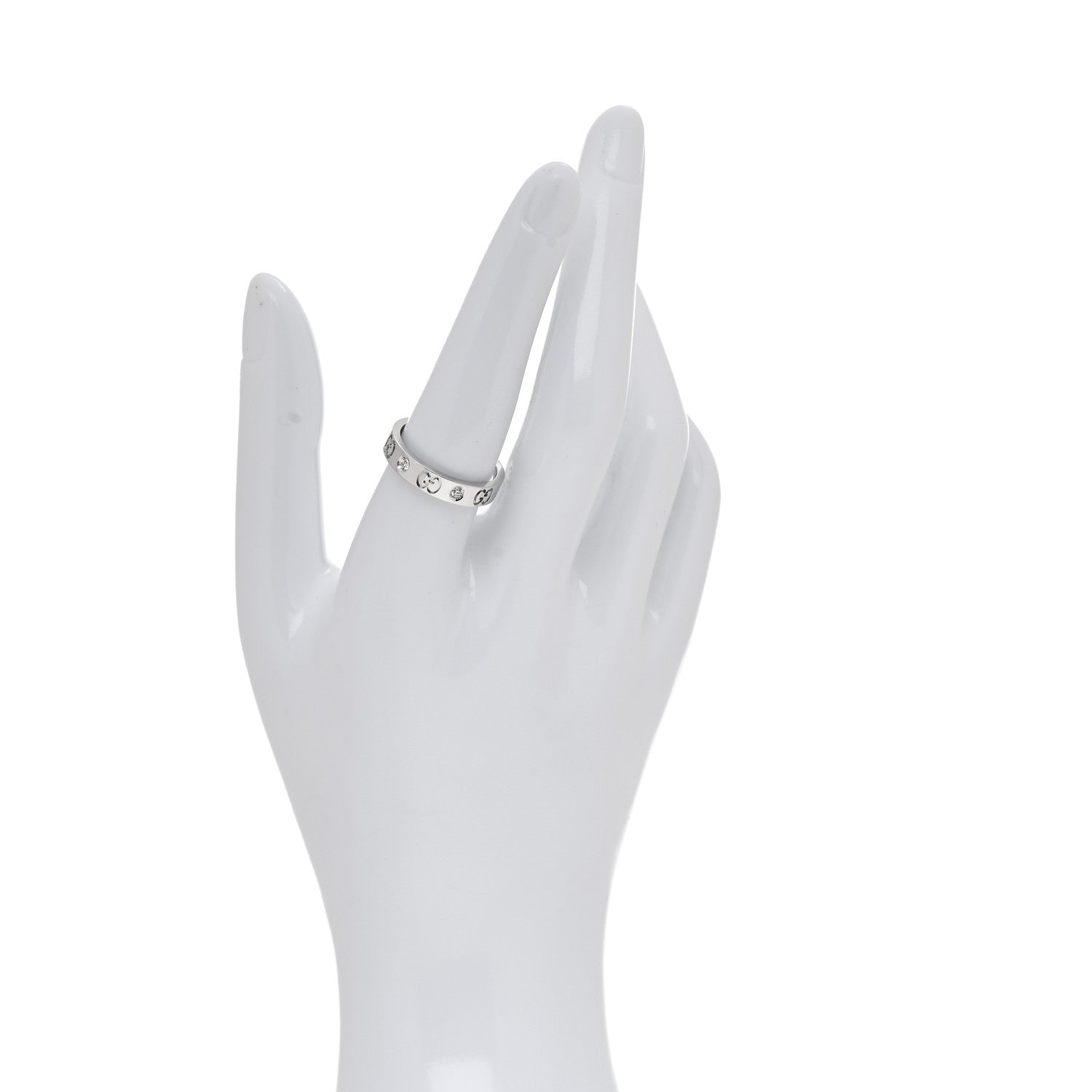 Gucci 18K White Gold Diamond Icon Band Ring 56 7.5 2 of 5