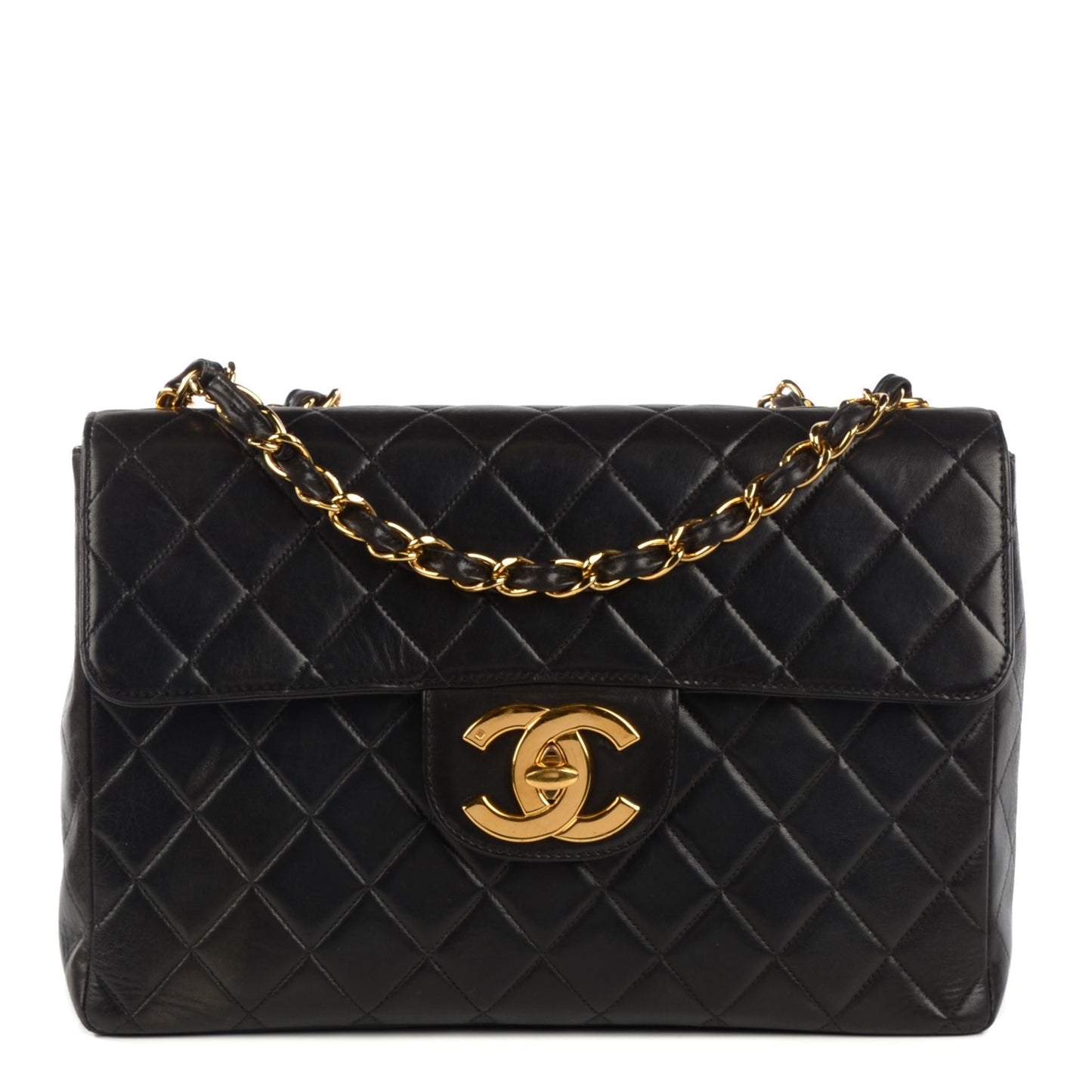 Lambskin Quilted Jumbo Flap Black