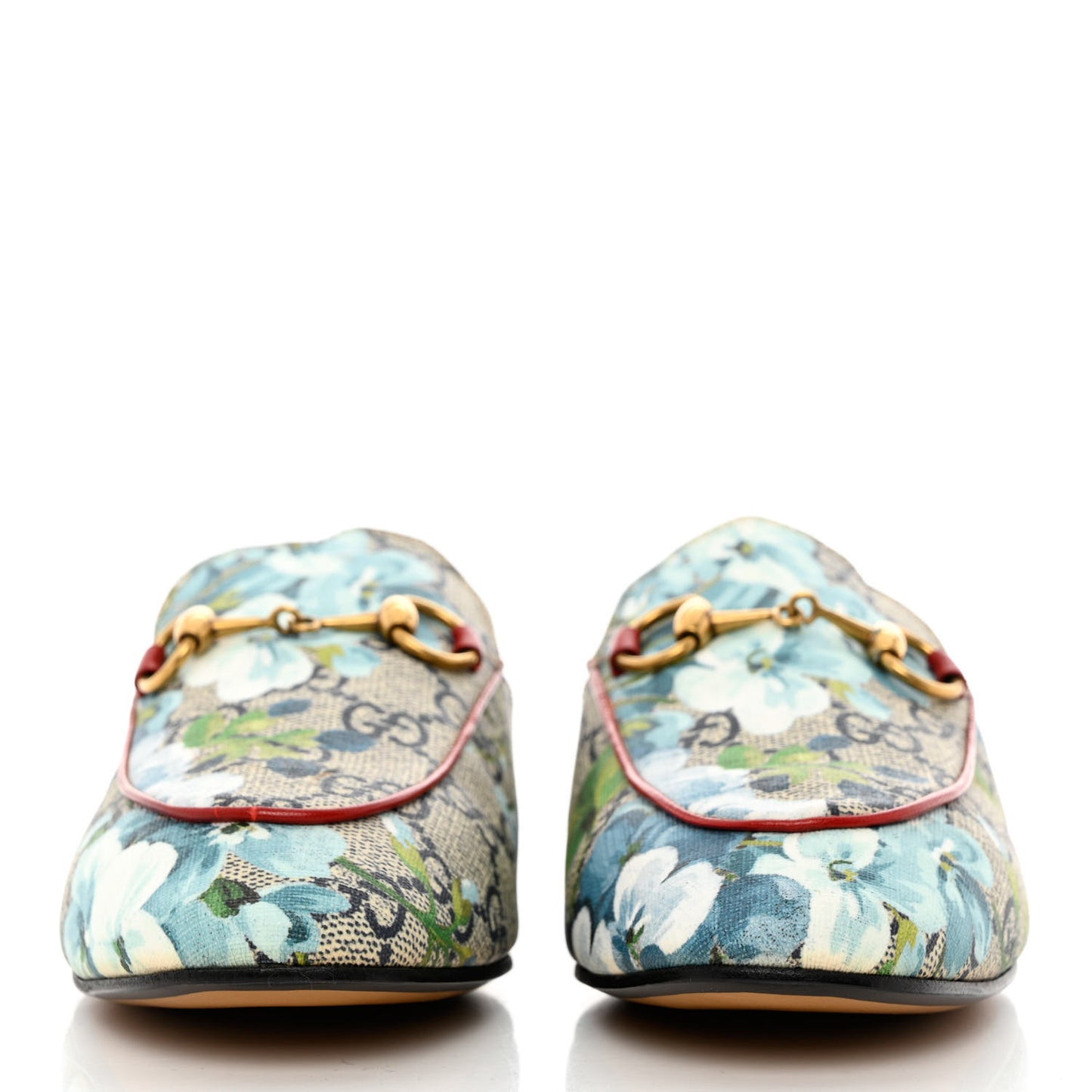 GG Supreme Monogram Blooms Womens Princetown Slippers 34 Beige Blue Navy Hibiscus Red