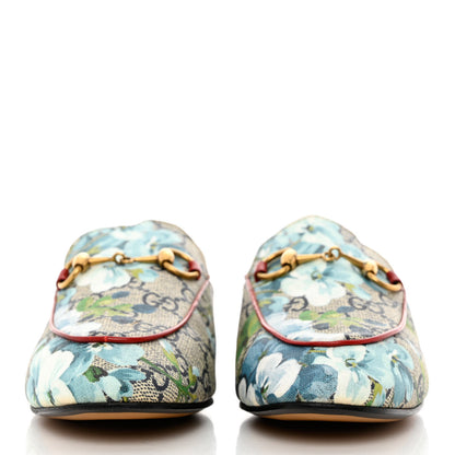 Gucci GG Supreme Monogram Blooms Womens Princetown Slippers 34 Beige Blue Navy Hibiscus Red 2 of 11