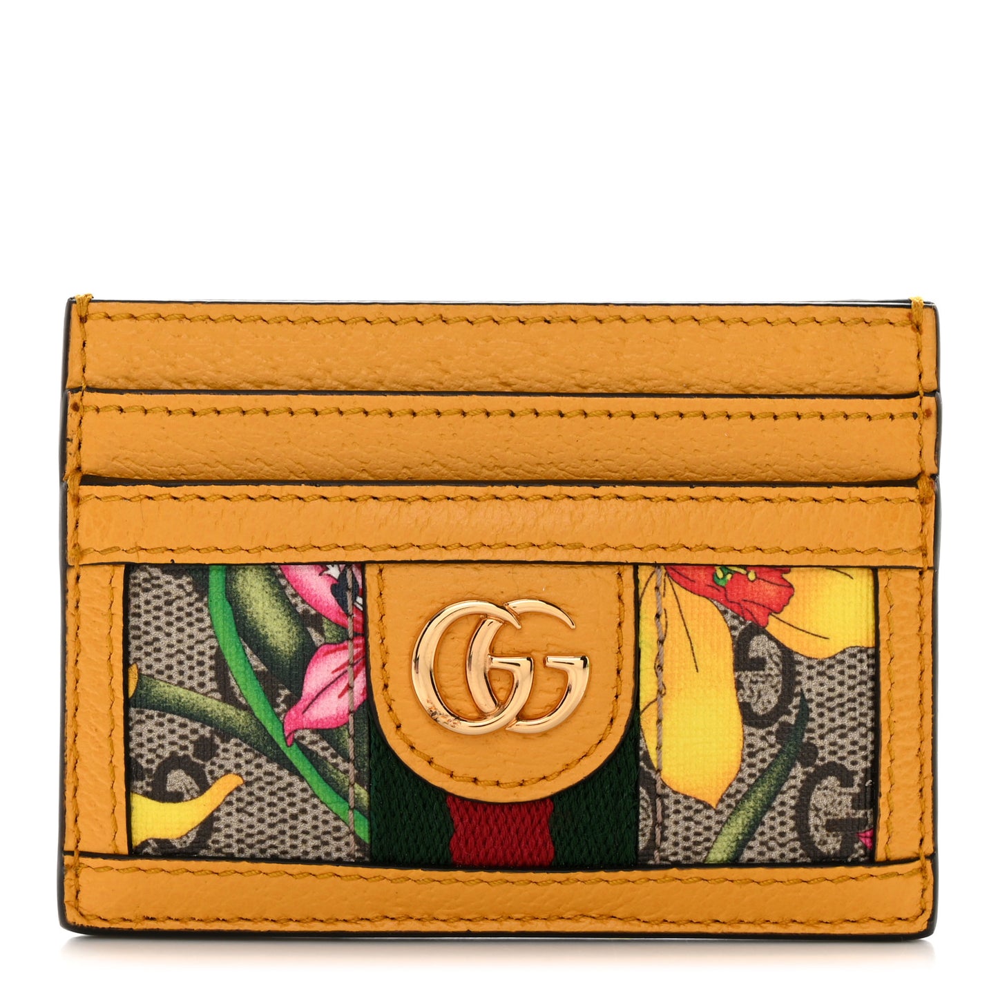 GG Supreme Monogram Flora Web Ophidia Card Holder Beige Multicolor Crop