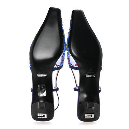 Gucci Tela Retino Nappa Charlotte Crystal GG Monogram Square G 35mm Slingback Pumps 39 Splash Net Blue Witch 6 of 9