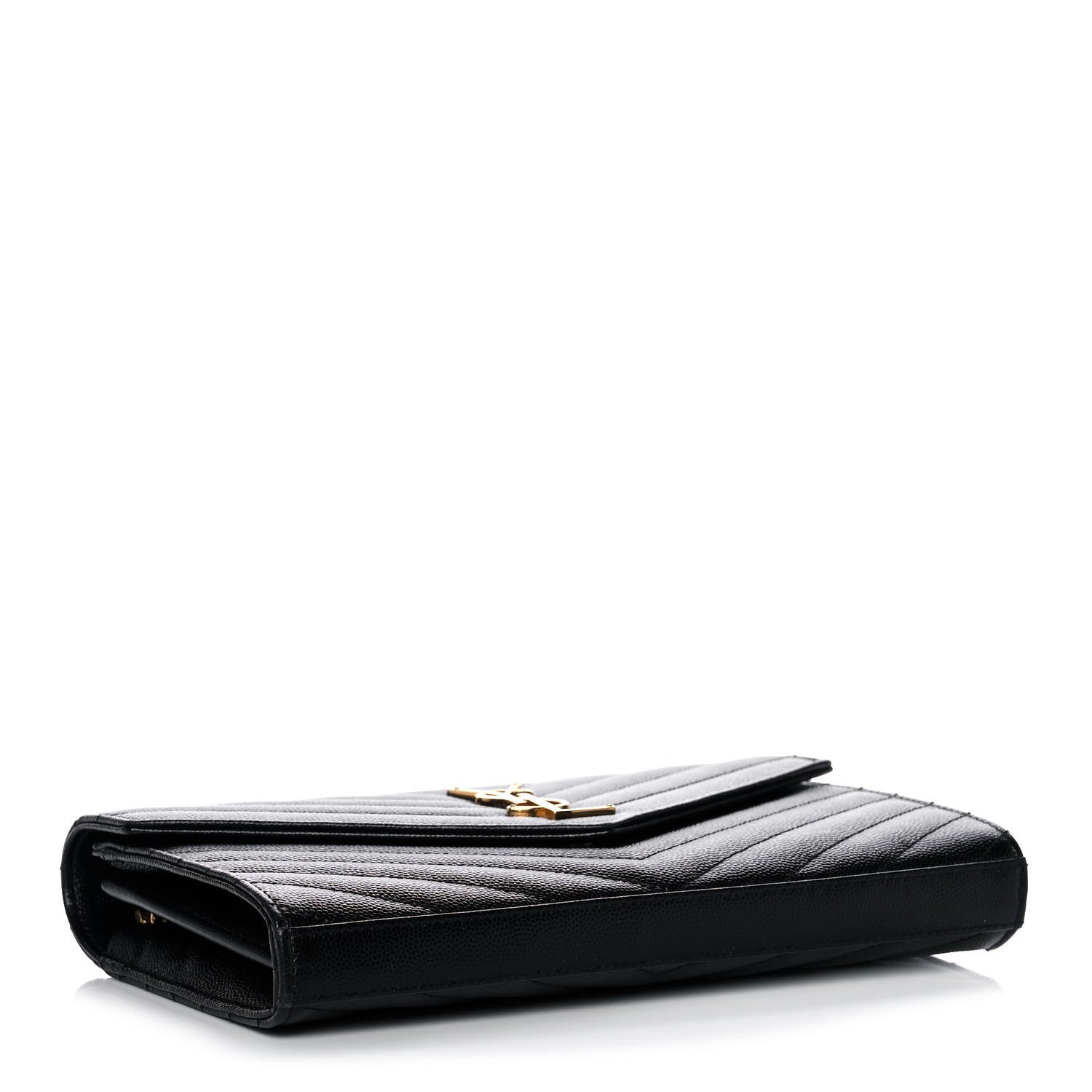 Saint Laurent Grain De Poudre Matelasse Chevron Monogram Chain Wallet Black 4 of 11