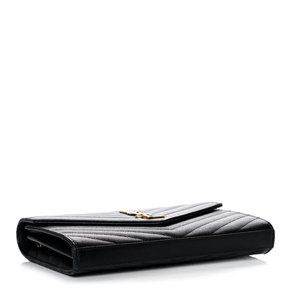 Saint Laurent Grain De Poudre Matelasse Chevron Monogram Chain Wallet Black 4 of 11
