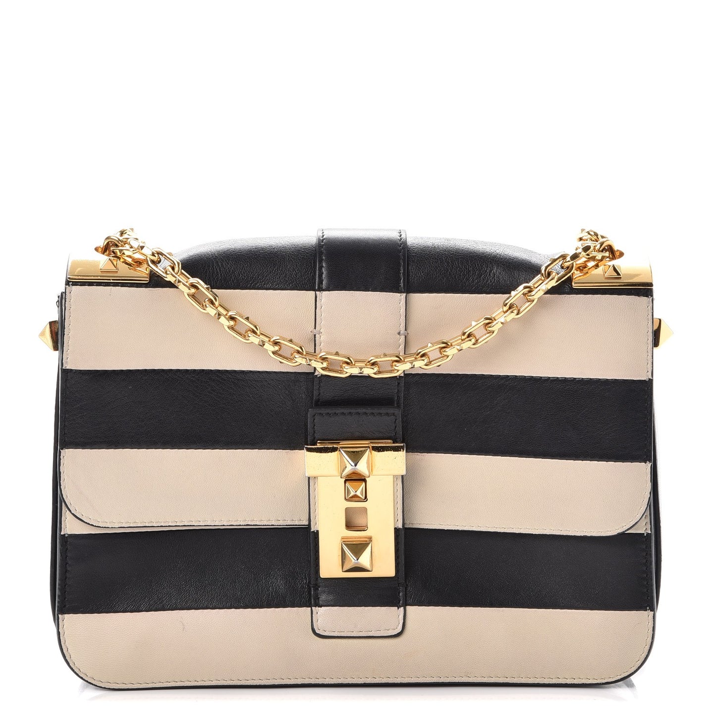 Nappa Striped B-Rockstud Flap Black Light Ivory