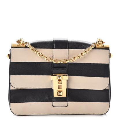 Valentino Garavani Nappa Striped B-Rockstud Flap Black Light Ivory 1 of 12