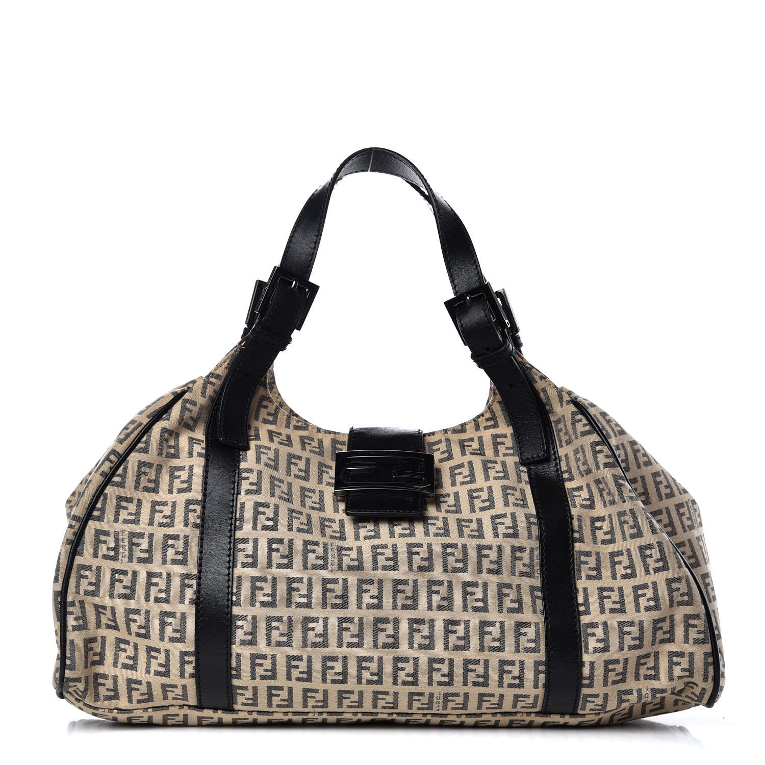 Fendi Zucchino Vitello Shoulder Bag Beige Black 1 of 9