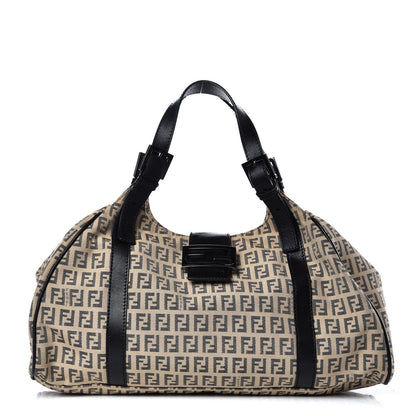 Fendi Zucchino Vitello Shoulder Bag Beige Black 1 of 9
