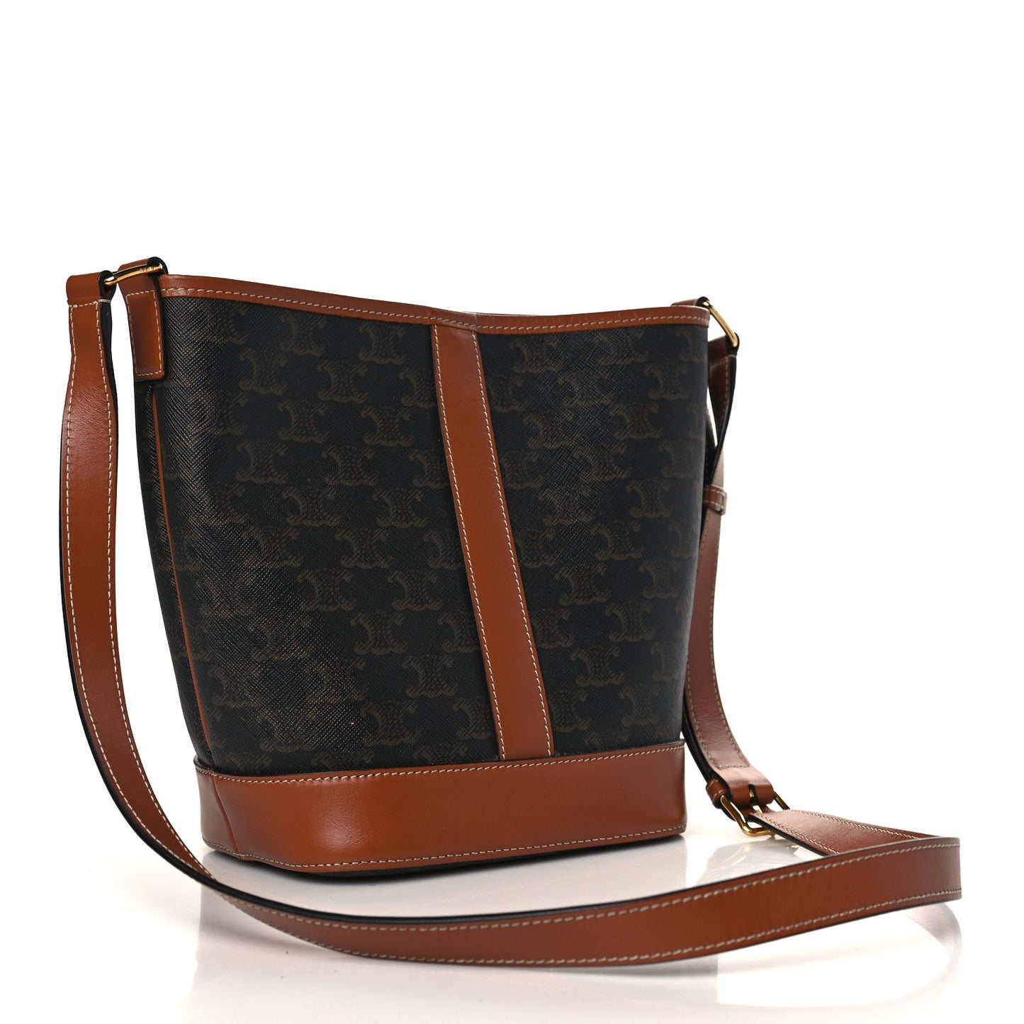 Triomphe Canvas Calfskin Small Bucket Bag Tan