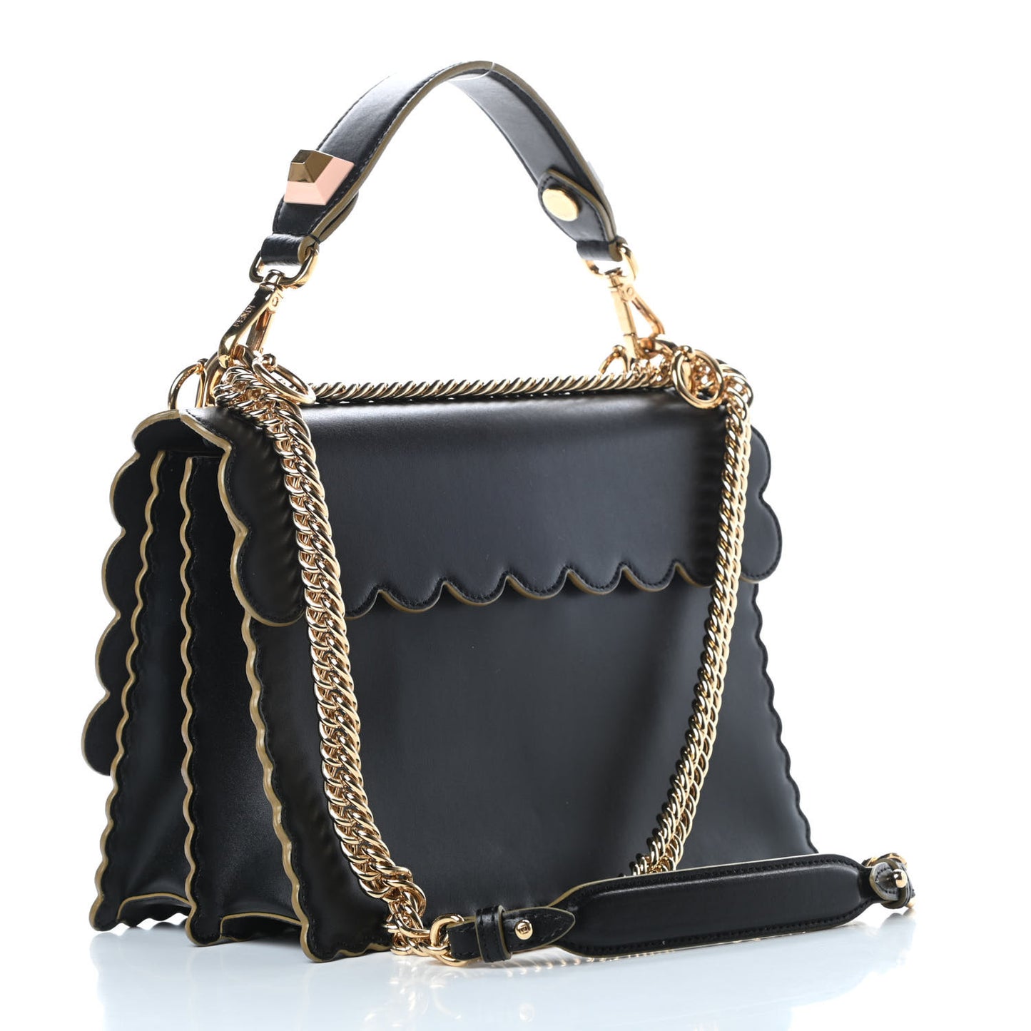 Vitello Liberty Scalloped Studded Kan I Shoulder Bag Black