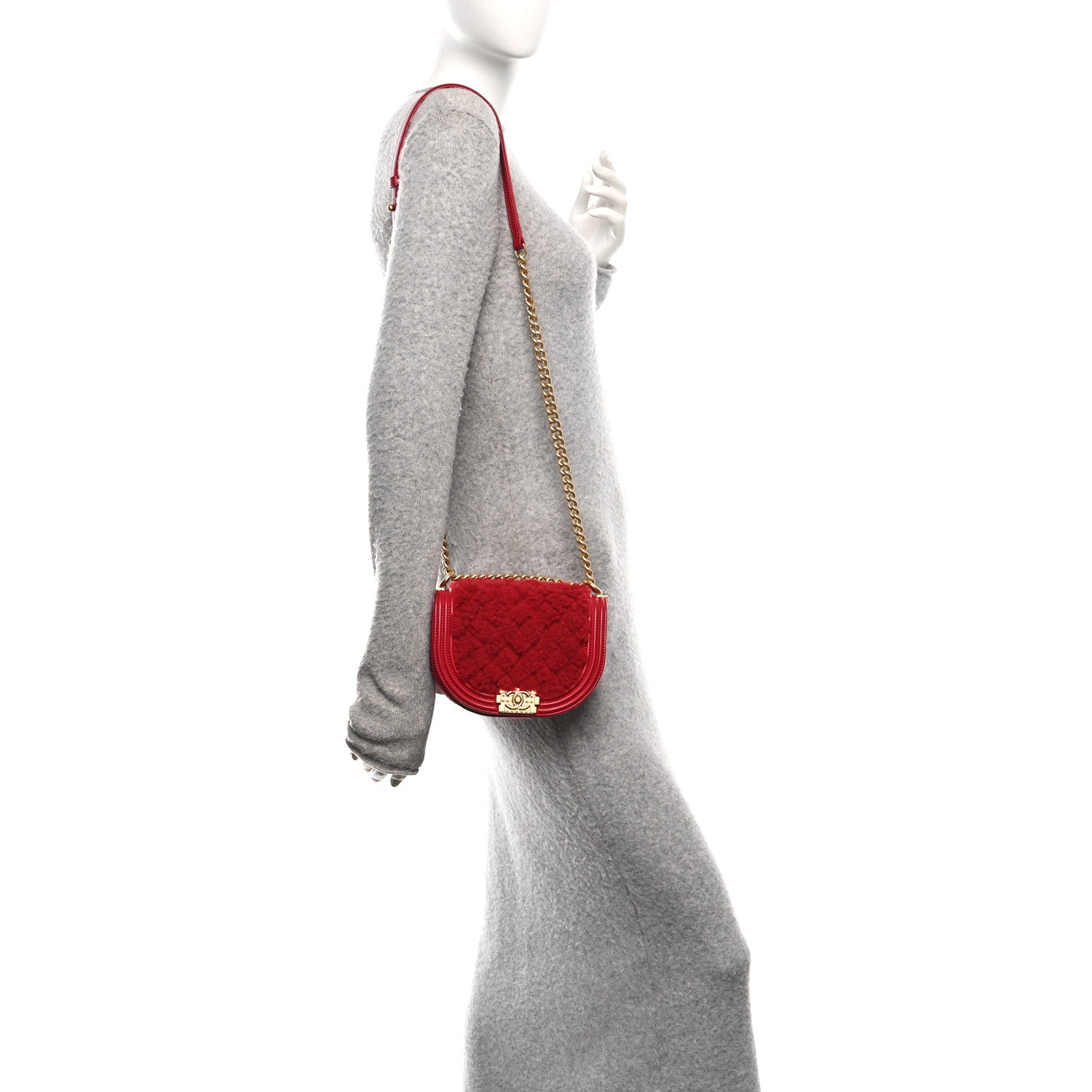 Chanel Calfskin Shearling Quilted Small Boy Messenger Bag Red 2 of 11