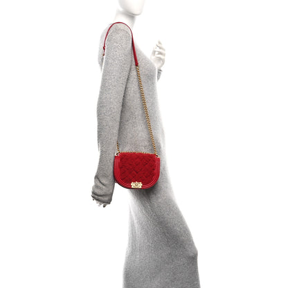 Chanel Calfskin Shearling Quilted Small Boy Messenger Bag Red 2 of 11