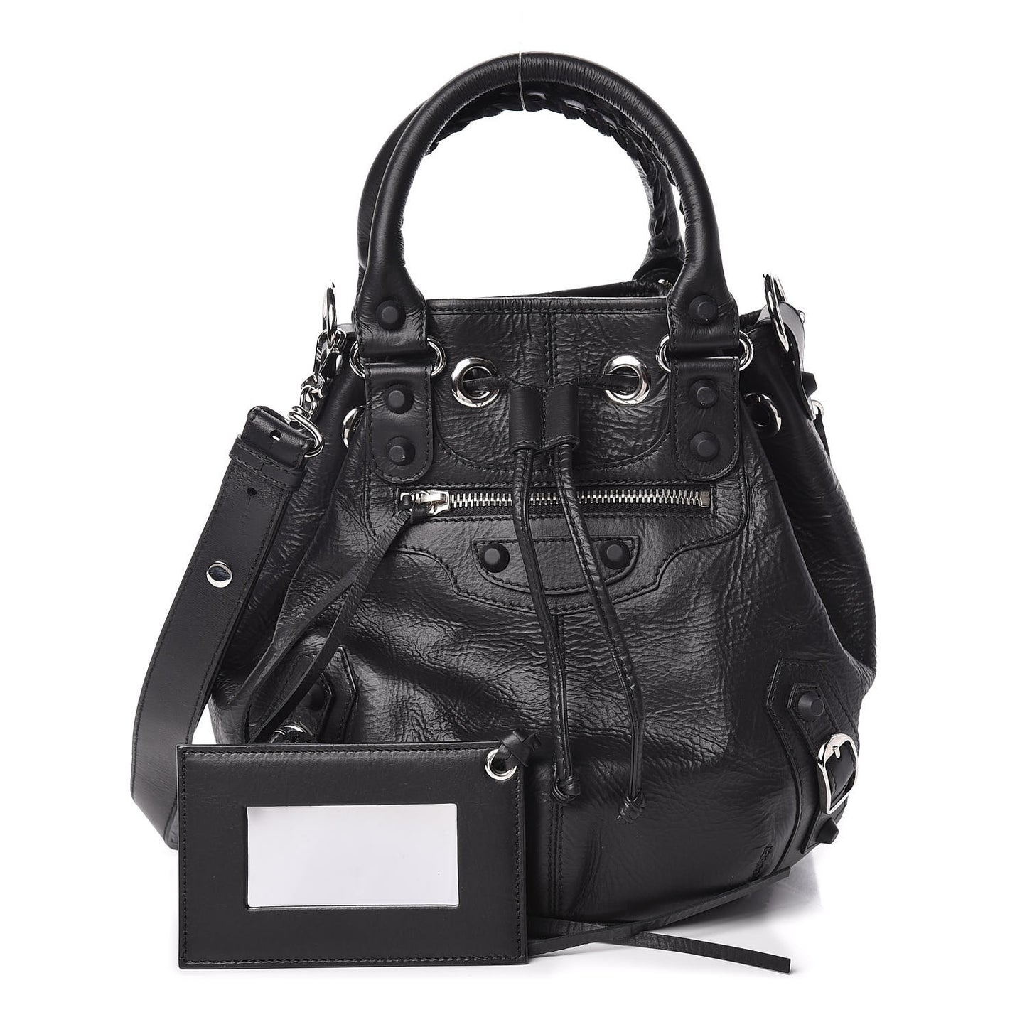 Matte Goatskin Rubber Covered Classic Hardware Mini Pompon Black