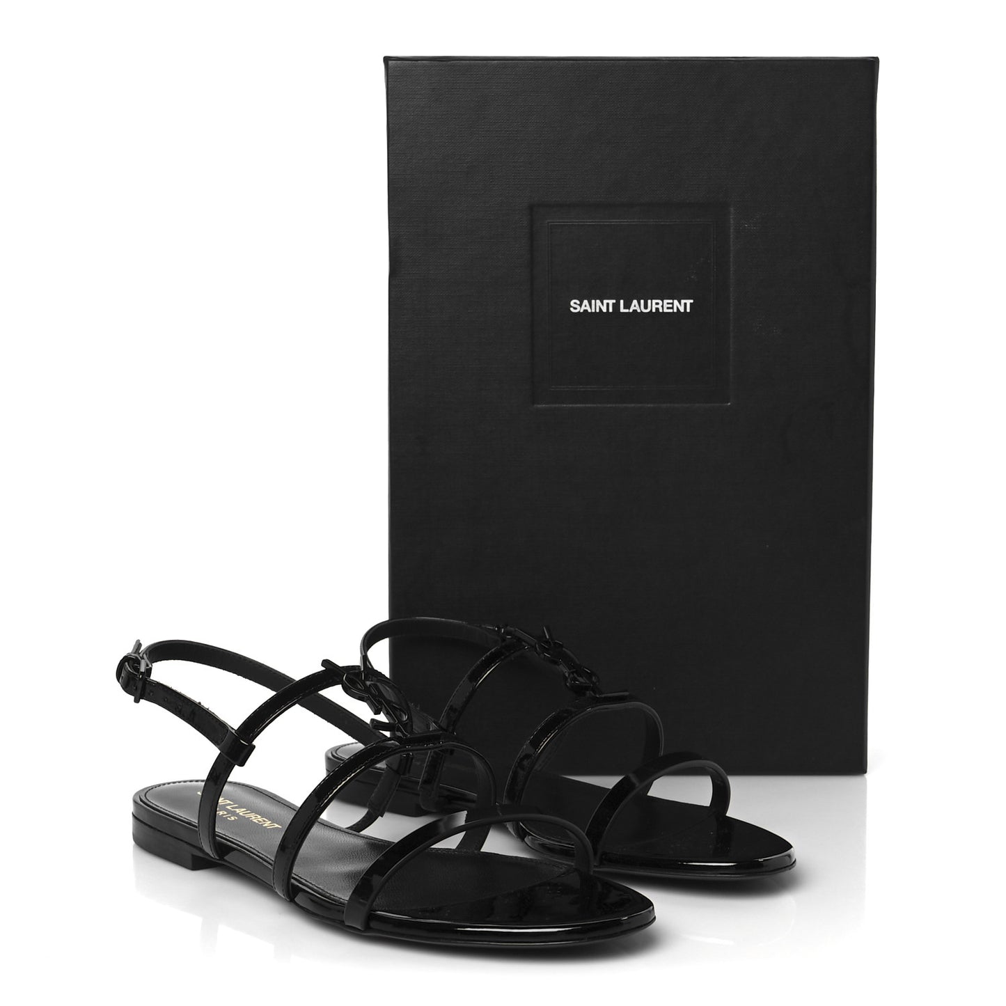 Patent Calfskin Cassandra Monogram Sandals 37 Black