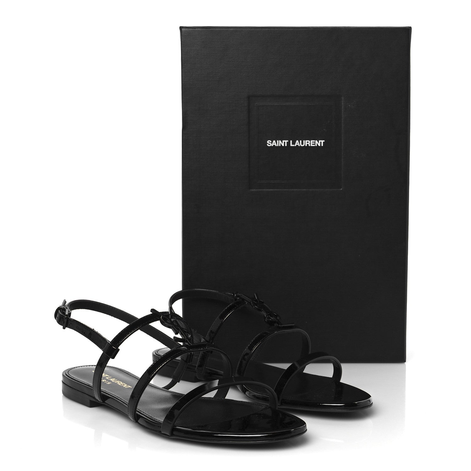 Saint Laurent Patent Calfskin Cassandra Monogram Sandals 37 Black 10 of 10