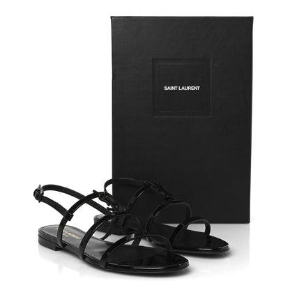 Saint Laurent Patent Calfskin Cassandra Monogram Sandals 37 Black 10 of 10