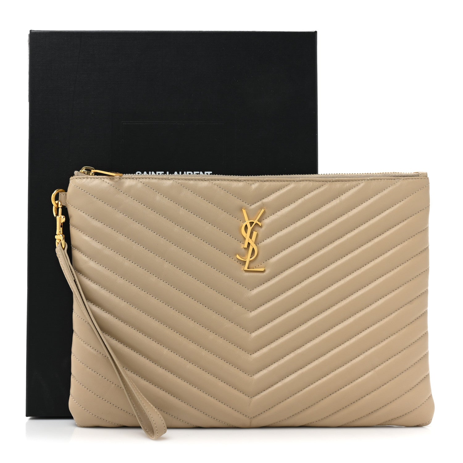Saint Laurent Calfskin Matelasse Monogram Cassandre Tablet Pouch Sea Salt 12 of 12