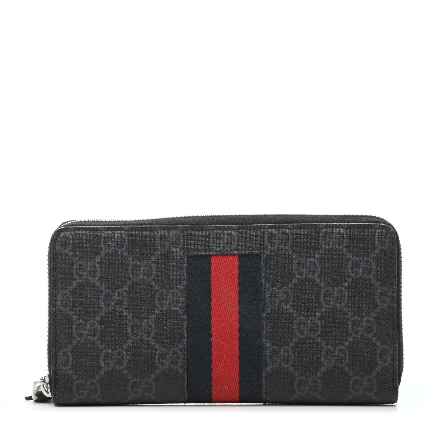 GG Supreme Monogram Web Zip Around Wallet Black Grey