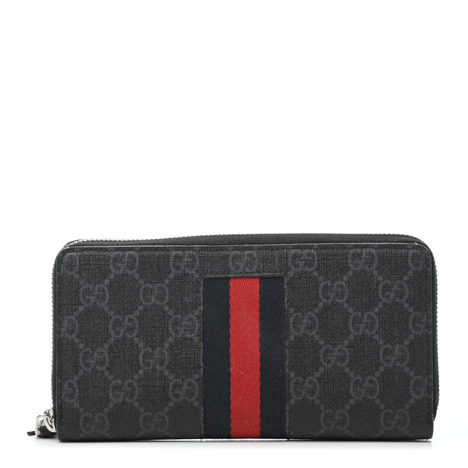 Gucci GG Supreme Monogram Web Zip Around Wallet Black Grey 1 of 7