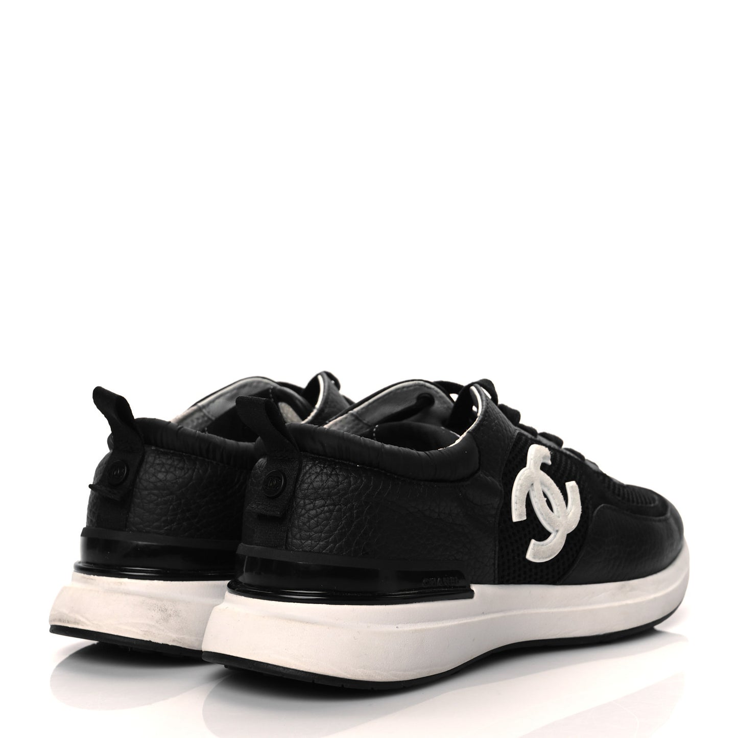 Calfskin Mesh Lycra Suede Womens Logo Sneakers 39 Black